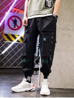 Men Ribbon Flap Pocket Cargo Pants