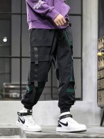 Men Ribbon Flap Pocket Cargo Pants