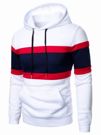 Men Colorblock Kangaroo Pocket Drawstring Hoodie