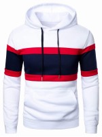 Men Colorblock Kangaroo Pocket Drawstring Hoodie