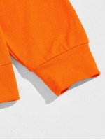 Men Cartoon Graphic Neon Orange Spliced Drawstring Hoodie & Joggers Set