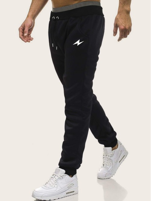 Men Lightning Print Drawstring Waist Joggers