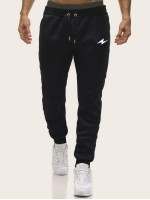 Men Lightning Print Drawstring Waist Joggers