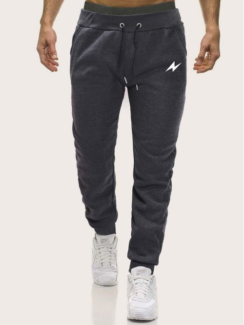 Men lightning Print Drawstring Sweatpants