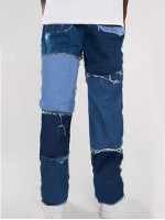 Men Cut And Sew Raw Trim Jeans