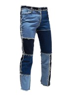 Men Cut And Sew Raw Trim Jeans