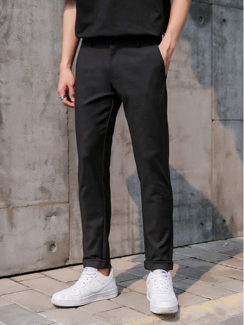 Men Slant Pocket Zipper Fly Tailored Pants