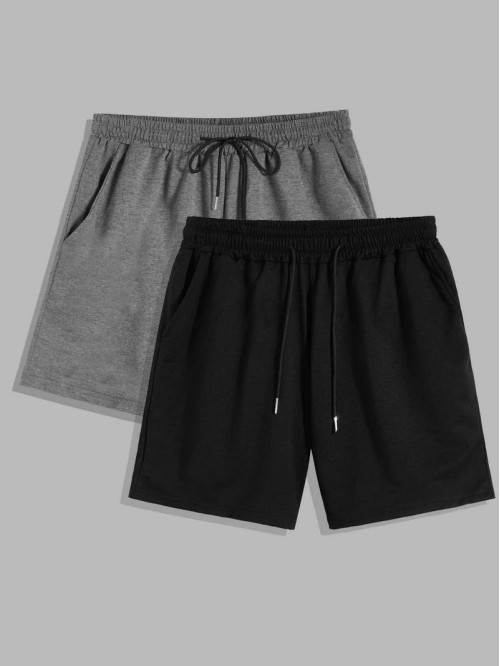 Men 2pcs Drawstring Waist Shorts