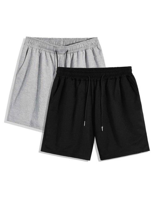 2pcs Men Drawstring Waist Track Shorts