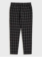 Men Slant Pocket Grid Pants With Chain