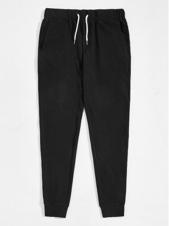 Men Drawstring Waist Slant Pocket Pants