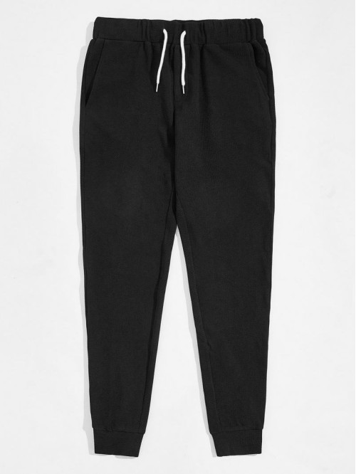 Men Drawstring Waist Slant Pocket Pants