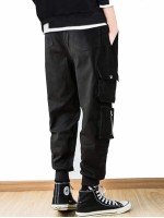 Men Solid Drawstring Cargo Pants