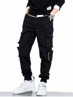 Men Solid Drawstring Cargo Pants