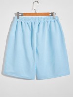 Men Patched Drawstring Waist Shorts