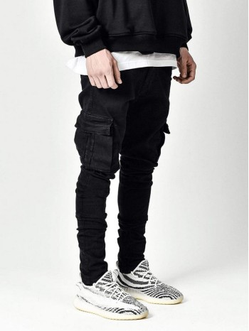 Men Flap Pocket Solid Skinny Jeans