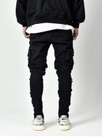 Men Flap Pocket Solid Skinny Jeans