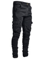 Men Flap Pocket Solid Skinny Jeans