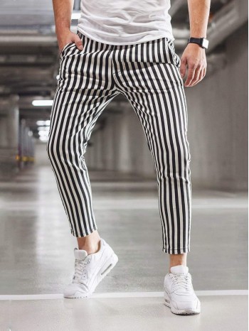 Men Vertical Striped Tapered Pants