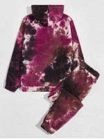 Men Tie Dye Kangaroo Pocket Drawstring Hoodie & Sweatpants