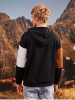 Men Colorblock Drawstring Hoodie