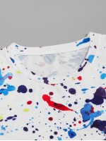 Men Paint Splatter Pattern Tee With Drawstring Joggers