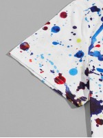 Men Paint Splatter Pattern Tee With Drawstring Joggers