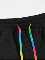 Men Colorful Drawstring Waist Zipper Pocket Track Shorts