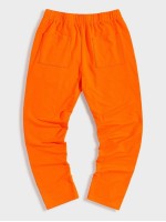 Men Neon Orange Drawstring Waist Letter Tape Sweatpants