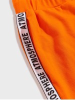 Men Neon Orange Drawstring Waist Letter Tape Sweatpants