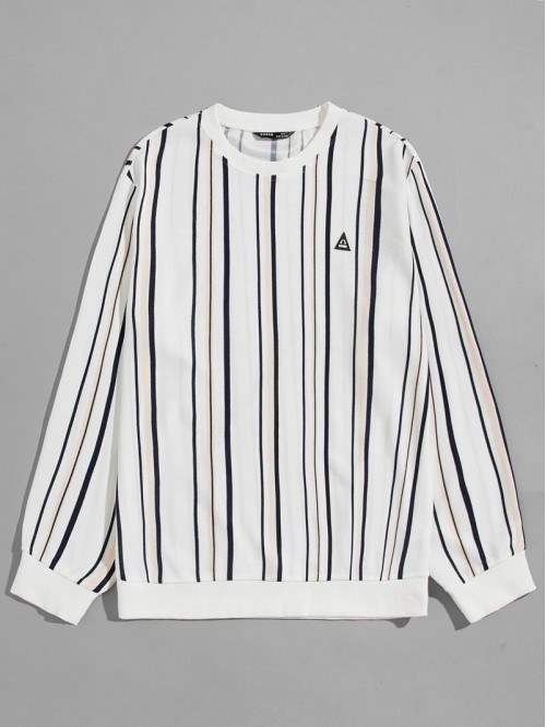 Men Smile Patched Striped Pullover