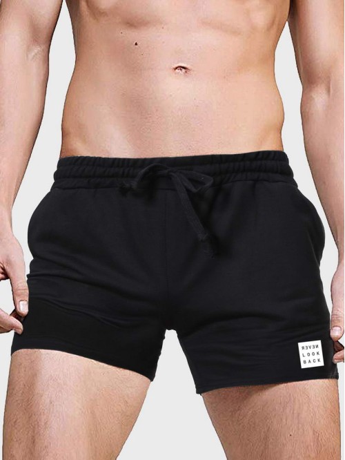 Men Letter Graphic Drawstring Waist Athletic Shorts