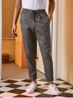 Men Plaid Drawstring Waist Straight Pants