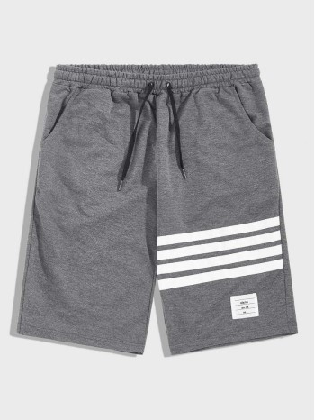 Men Letter Patched Striped Drawstring Athletic Shorts