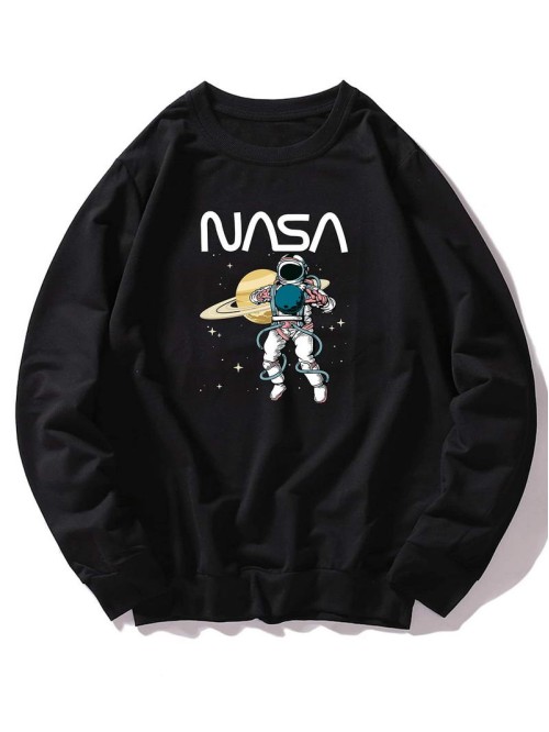 Men Spaceman And Letter Graphic Sweatshirt