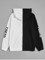 Men Chinese Letter Graphic Two Tone Drawstring Hoodie