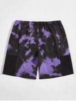 Men Buckle Belted Tie  Dye Shorts