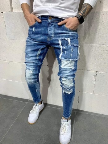 Men Ripped Washed Pocket Jeans