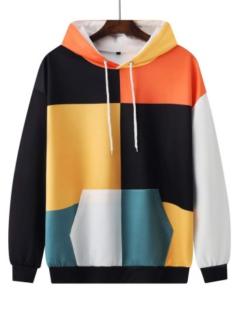 Men Spliced Kangaroo Pocket Drawstring Hoodie