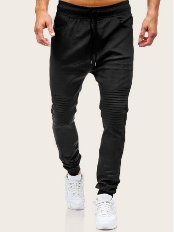 Men Locomotive Pleats Drawstring Waist Sweatpants