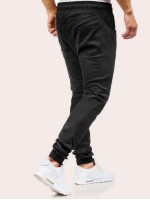 Men Locomotive Pleats Drawstring Waist Sweatpants