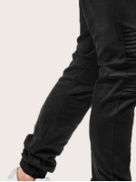 Men Locomotive Pleats Drawstring Waist Sweatpants