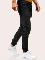 Men Locomotive Pleats Drawstring Waist Sweatpants