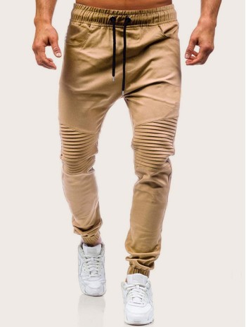 Men Locomotive Pleats Drawstring Waist Sweatpants