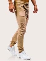 Men Locomotive Pleats Drawstring Waist Sweatpants