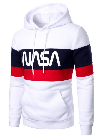 Men Colorblock Letter Graphic Kangaroo Pocket Hoodie