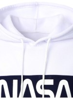 Men Colorblock Letter Graphic Kangaroo Pocket Hoodie