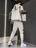 Men Letter Graphic Drawstring Hooded Jacket & Sweatpants