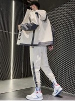 Men Letter Graphic Drawstring Hooded Jacket & Sweatpants