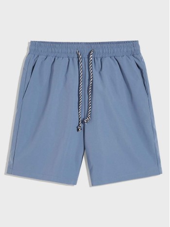 Men Drawstring Waist Slant Pocket Shorts